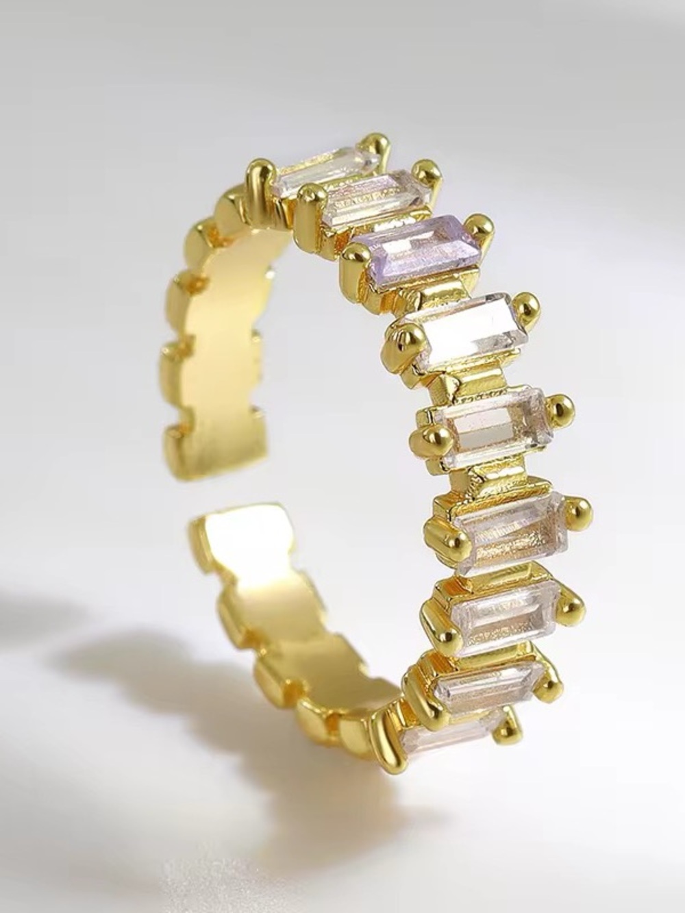 Dainty Adjustable Ring | Geometric Baguette-Cut White Zirconia Stones